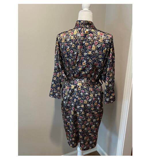 Talbots Intimates Satin Kimono Floral Robe Pockets Sash Belt Sz S Classic Travel - Picture 4 of 13